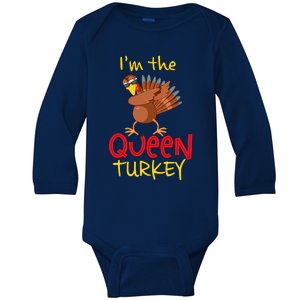 Funny Queen Turkey Matching Family Group Thanksgiving Party Baby Long Sleeve Bodysuit