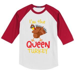 Funny Queen Turkey Matching Family Group Thanksgiving Party Kids Colorblock Raglan Jersey