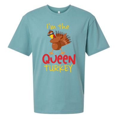 Funny Queen Turkey Matching Family Group Thanksgiving Party Sueded Cloud Jersey T-Shirt