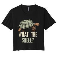 Funny Quote Turtle Design What The Shell Vintage Turtle Women's Crop Top Tee