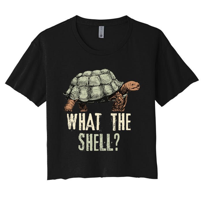 Funny Quote Turtle Design What The Shell Vintage Turtle Women's Crop Top Tee