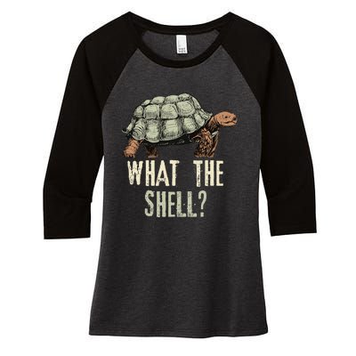 Funny Quote Turtle Design What The Shell Vintage Turtle Women's Tri-Blend 3/4-Sleeve Raglan Shirt