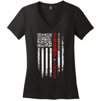 Funny Qr Trump 45 47 Trump Dancing Code Pocket Scan Women's V-Neck T-Shirt
