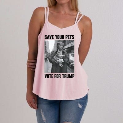 Funny Quote Vote Save Your Pets Vote For Trump Us Election Gift Women's Strappy Tank