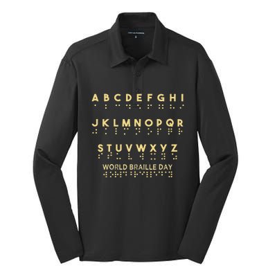 funny quote World Braille Day Blind Awareness Solidarity Silk Touch Performance Long Sleeve Polo