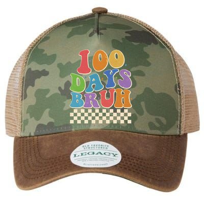 Funny Retro 100 Days Bruh 100 Days Of School Legacy Tie Dye Trucker Hat
