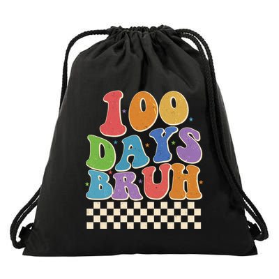 Funny Retro 100 Days Bruh 100 Days Of School Drawstring Bag