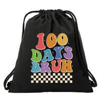 Funny Retro 100 Days Bruh 100 Days Of School Drawstring Bag