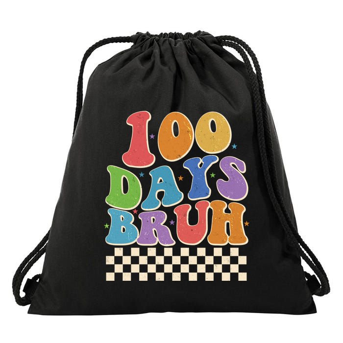Funny Retro 100 Days Bruh 100 Days Of School Drawstring Bag
