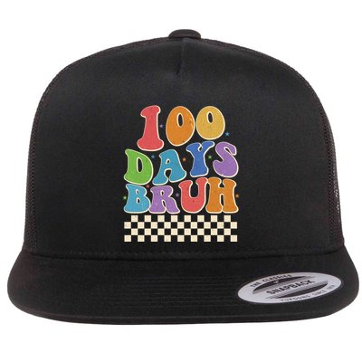 Funny Retro 100 Days Bruh 100 Days Of School Flatbill Hat