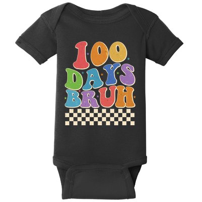 Funny Retro 100 Days Bruh 100 Days Of School Baby Bodysuit