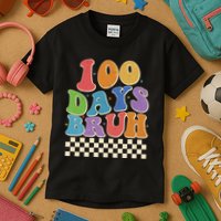 Funny Retro 100 Days Bruh 100 Days Of School Kids T-Shirt