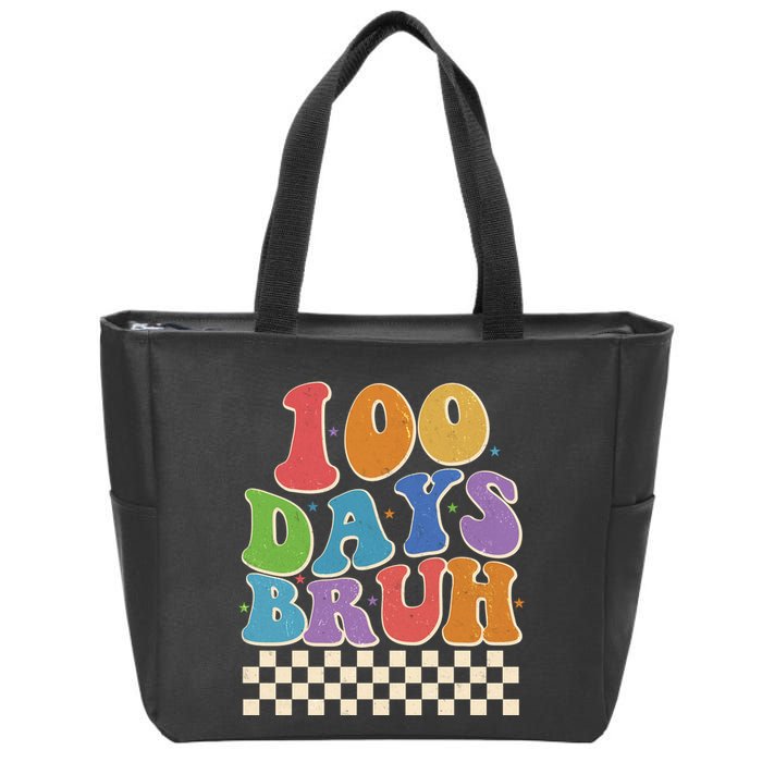 Funny Retro 100 Days Bruh 100 Days Of School Zip Tote Bag