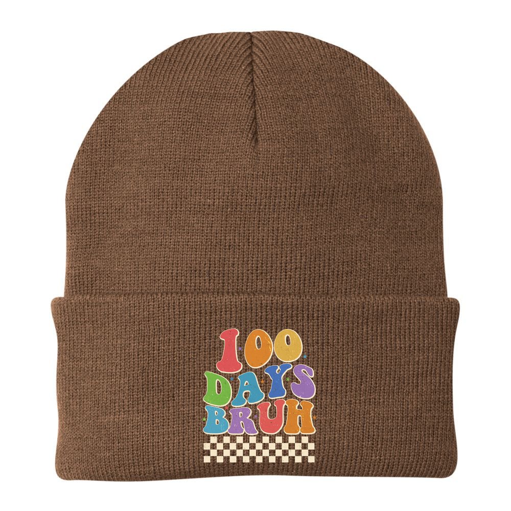 Funny Retro 100 Days Bruh 100 Days Of School Beanie