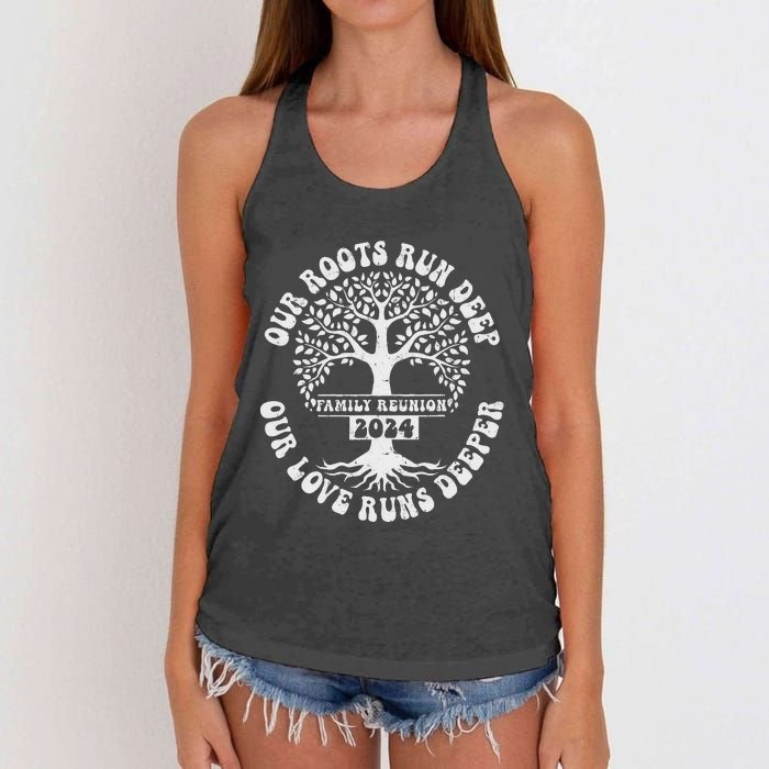 Family Reunion 2024 Our Roots Run Deep Our Love Runs Deeper Women's Knotted Racerback Tank