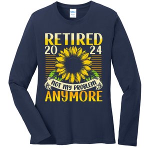 Flower Retired 2025 Not My Problem Anymore Ladies Long Sleeve Shirt