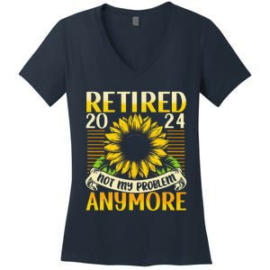 Flower Retired 2025 Not My Problem Anymore Women's V-Neck T-Shirt