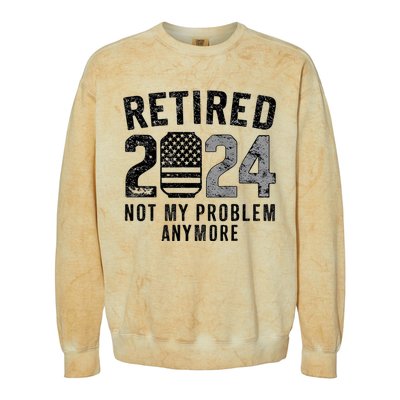 Funny Retired 2024 Not My Problem Anymore Us Flag Vintage Colorblast Crewneck Sweatshirt