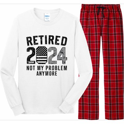 Funny Retired 2024 Not My Problem Anymore Us Flag Vintage Long Sleeve Pajama Set