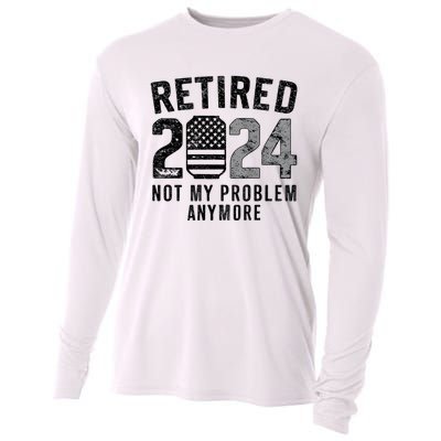 Funny Retired 2024 Not My Problem Anymore Us Flag Vintage Cooling Performance Long Sleeve Crew