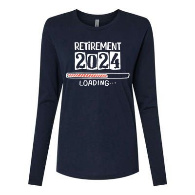 Funny Retirement 2024 Loading Countdown In Progress Womens Cotton Relaxed Long Sleeve T-Shirt