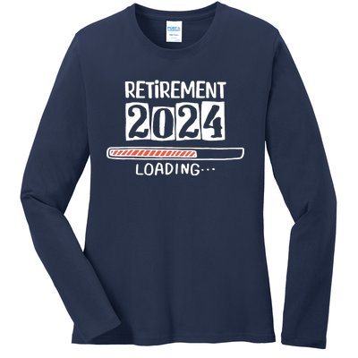 Funny Retirement 2024 Loading Countdown In Progress Ladies Long Sleeve Shirt