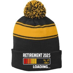 Funny Retirement 2025 Loading Retired Countdown Stripe Pom Pom Beanie