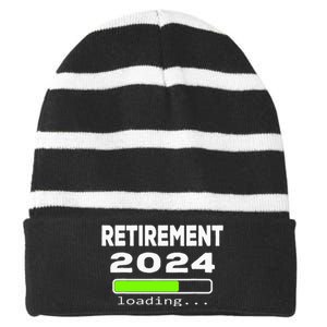 Funny Retirement 2024 loading Retired Countdown Striped Beanie with Solid Band