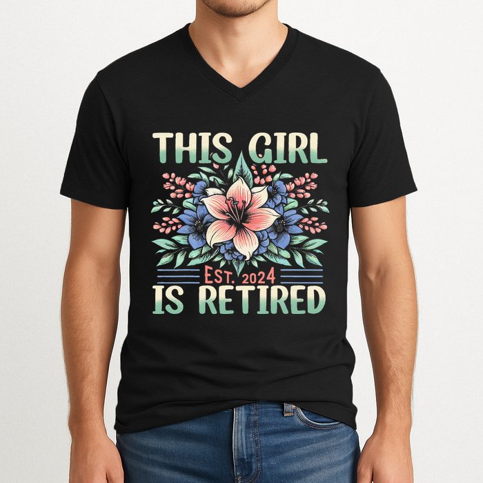 Flower Retired 2025 Not My Problem Anymore V-Neck T-Shirt