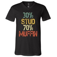 Funny Retro 30 Stud 70 Muffin Sarcasm Dad Bod Figure V-Neck T-Shirt