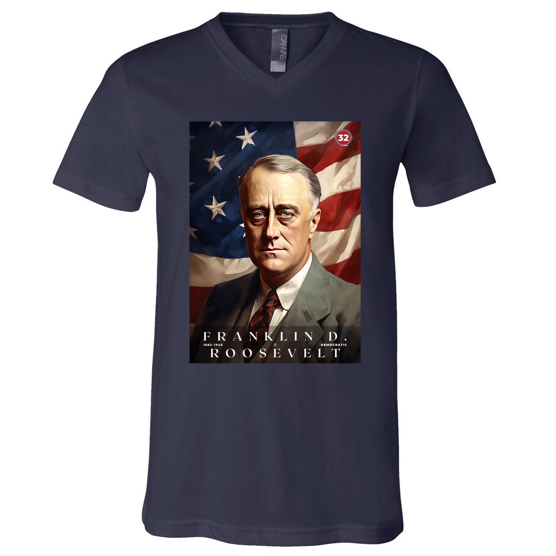 Franklin Roosevelt 32nd President Of The United States Portrait V-Neck T-Shirt