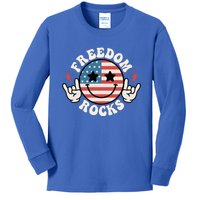 Freedom Rocks 4th Of July America Flag Retro Gift Kids Long Sleeve Shirt