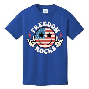 Freedom Rocks 4th Of July America Flag Retro Gift Kids T-Shirt