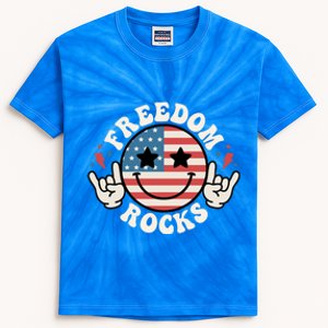 Freedom Rocks 4th Of July America Flag Retro Gift Kids Tie-Dye T-Shirt