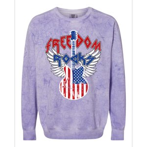 Freedom Rocks 4th Of July Patriotic Usa Flag Rock Guitar Gift Colorblast Crewneck Sweatshirt