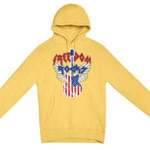 Freedom Rocks 4th Of July Patriotic Usa Flag Rock Guitar Gift Premium Pullover Hoodie