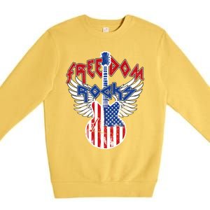 Freedom Rocks 4th Of July Patriotic Usa Flag Rock Guitar Gift Premium Crewneck Sweatshirt