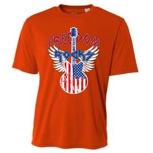 Freedom Rocks 4th Of July Patriotic Usa Flag Rock Guitar Gift Cooling Performance Crew T-Shirt