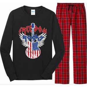 Freedom Rocks 4th Of July Patriotic Usa Flag Rock Guitar Gift Long Sleeve Pajama Set