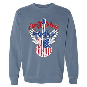 Freedom Rocks 4th Of July Patriotic Usa Flag Rock Guitar Gift Garment-Dyed Sweatshirt