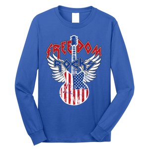 Freedom Rocks 4th Of July Patriotic Usa Flag Rock Guitar Gift Long Sleeve Shirt