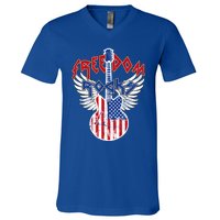 Freedom Rocks 4th Of July Patriotic Usa Flag Rock Guitar Gift V-Neck T-Shirt