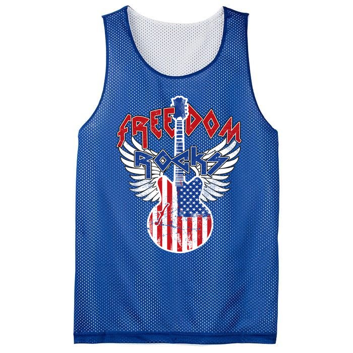 Freedom Rocks 4th Of July Patriotic Usa Flag Rock Guitar Gift Mesh Reversible Basketball Jersey Tank