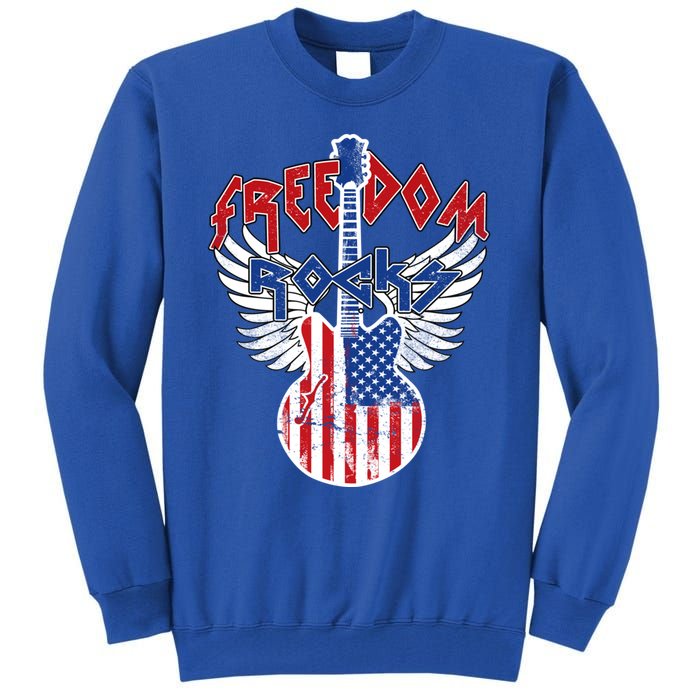 Freedom Rocks 4th Of July Patriotic Usa Flag Rock Guitar Gift Tall Sweatshirt