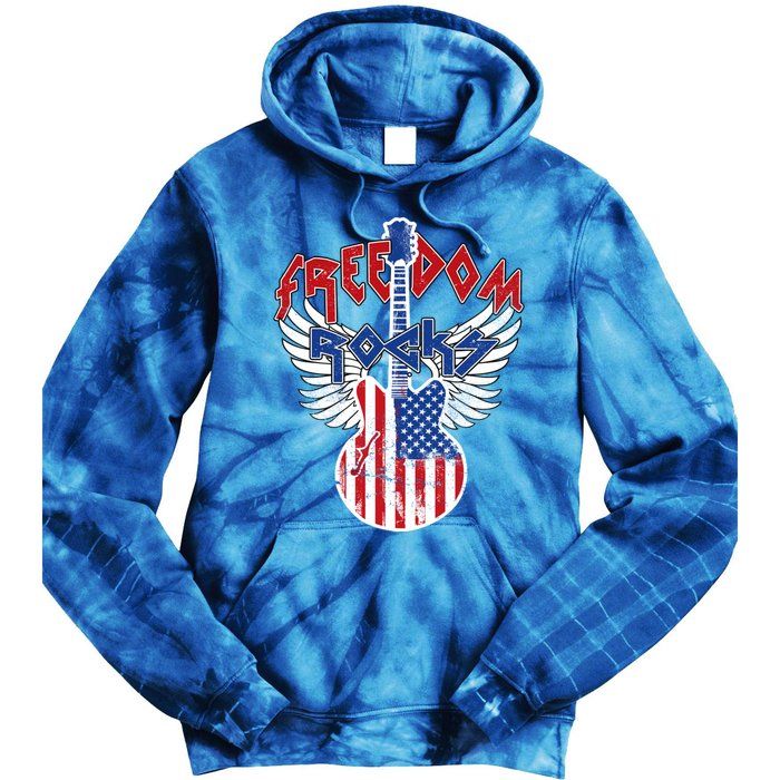 Freedom Rocks 4th Of July Patriotic Usa Flag Rock Guitar Gift Tie Dye Hoodie