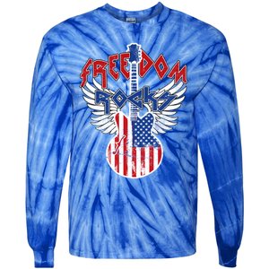 Freedom Rocks 4th Of July Patriotic Usa Flag Rock Guitar Gift Tie-Dye Long Sleeve Shirt