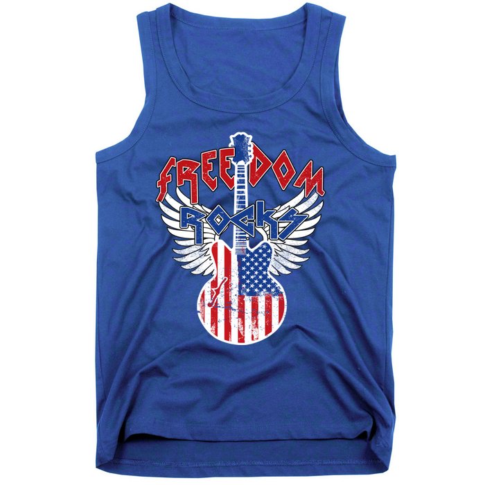 Freedom Rocks 4th Of July Patriotic Usa Flag Rock Guitar Gift Tank Top