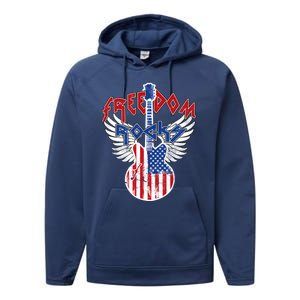 Freedom Rocks 4th Of July Patriotic Usa Flag Rock Guitar Gift Performance Fleece Hoodie