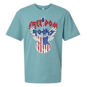 Freedom Rocks 4th Of July Patriotic Usa Flag Rock Guitar Gift Sueded Cloud Jersey T-Shirt