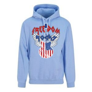 Freedom Rocks 4th Of July Patriotic Usa Flag Rock Guitar Gift Unisex Surf Hoodie